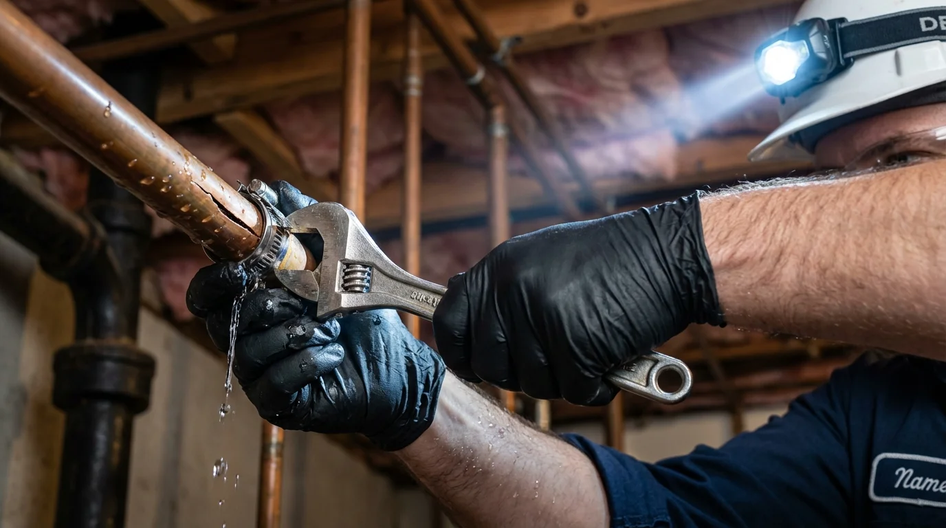 Emergency pipe clamp repair being performed by a Johns Plumbing LLC plumber in Calhoun Falls